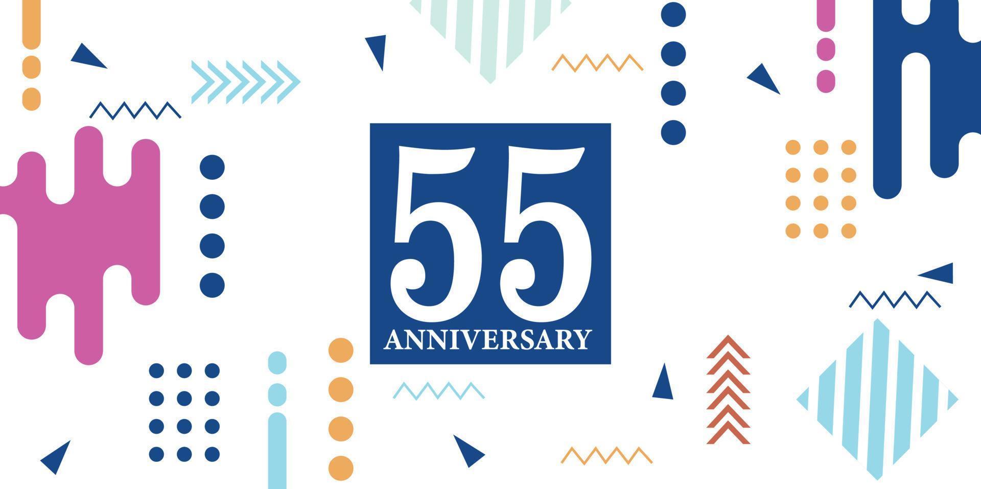 55 ans anniversaire fête logotype blanc Nombres Police de caractère dans bleu forme avec coloré abstrait conception sur blanc Contexte vecteur illustration