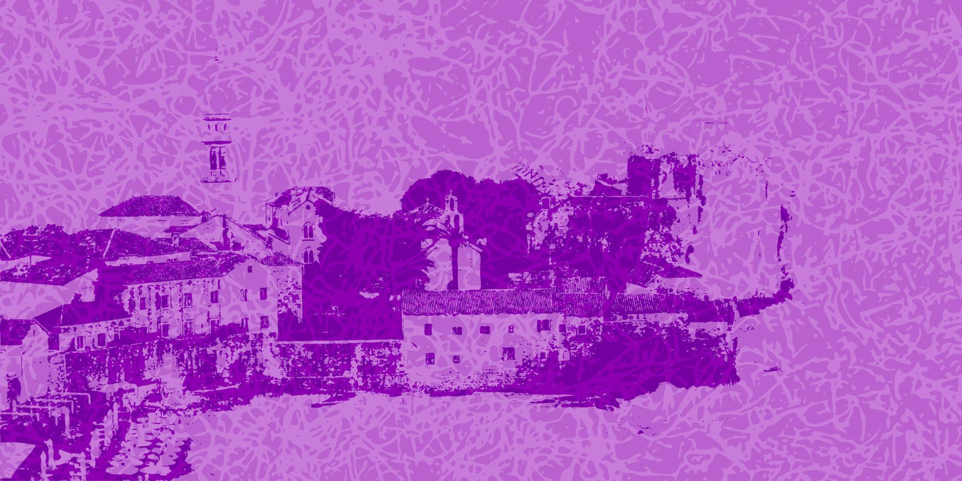 élégant texturé Contexte avec silhouettes de Maisons dans lilas et violet tons. abstrait modèle avec un Urbain paysage. vecteur illustration.