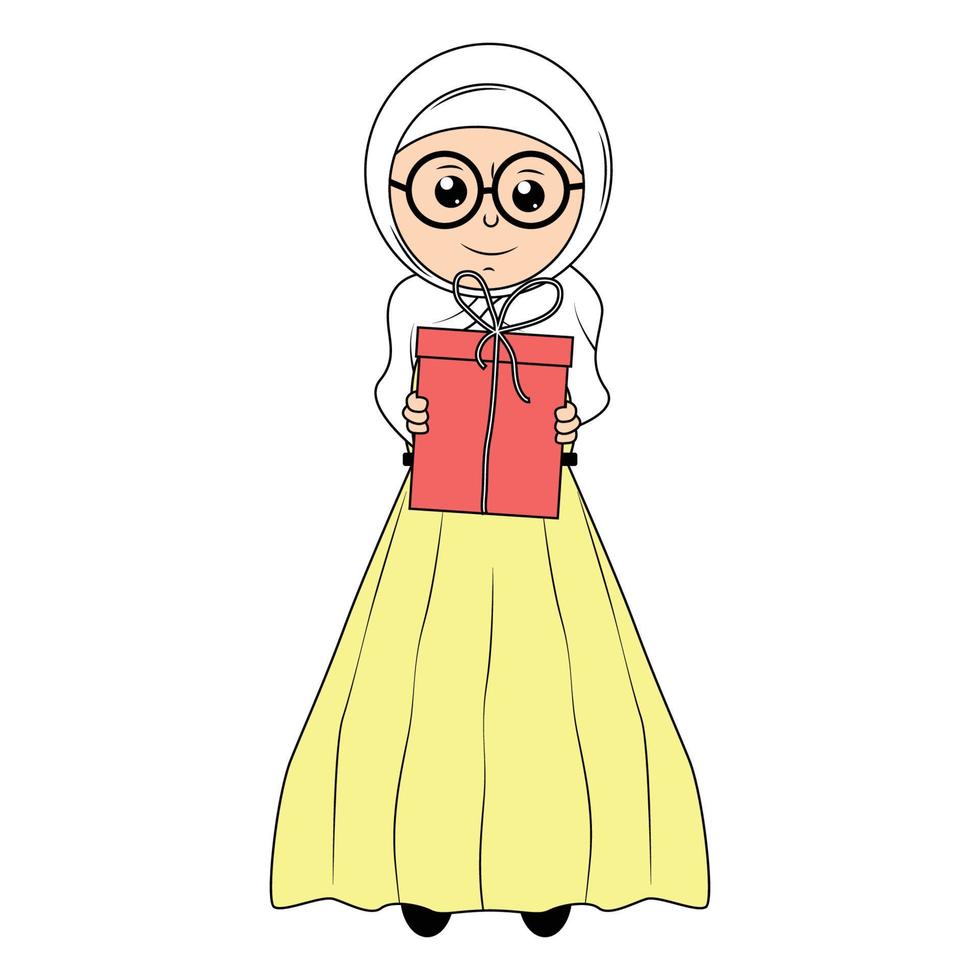 mignonne fille hijab dessin animé illustration vecteur