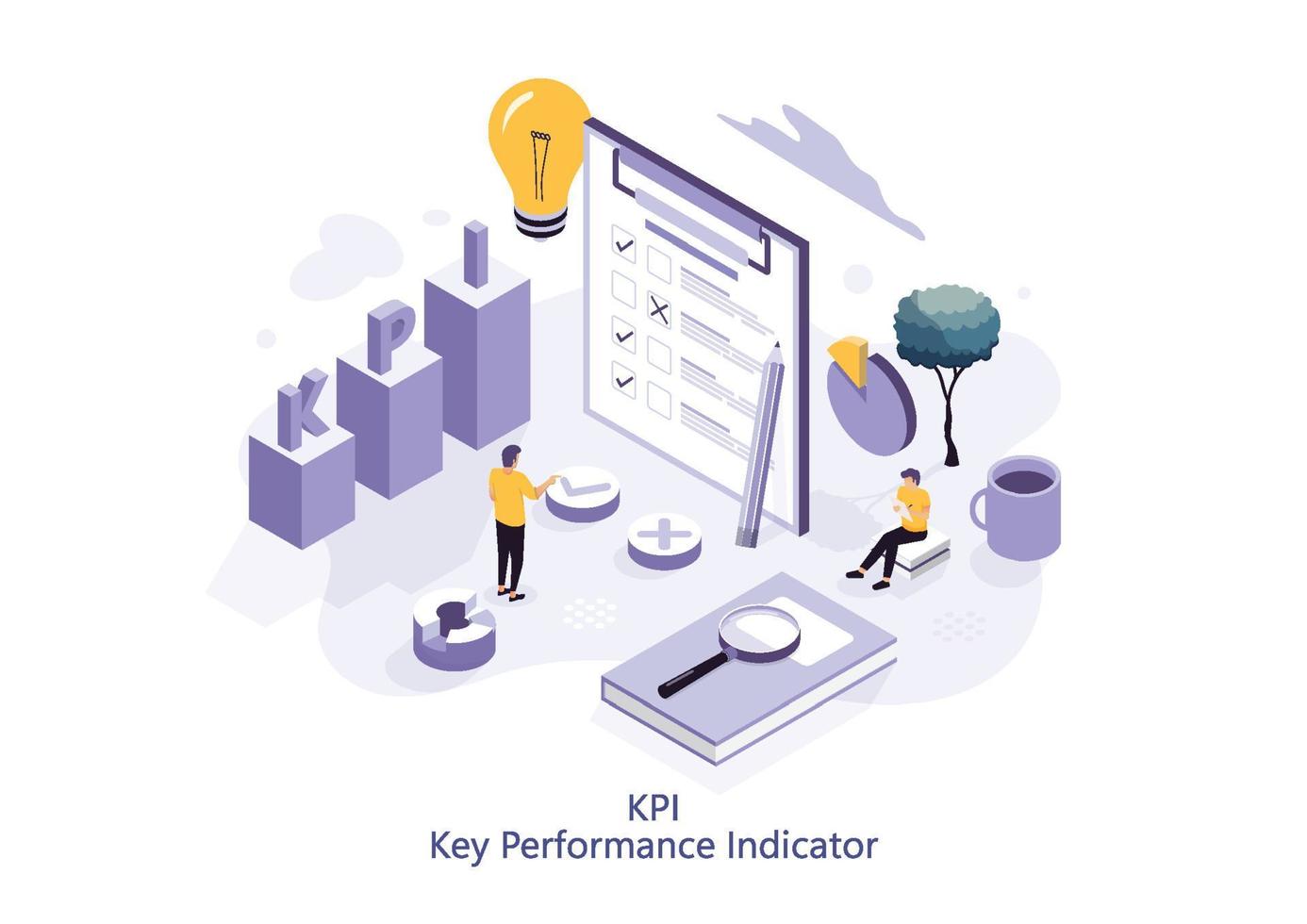 kpi clé performance indicateur. isométrique concept de affaires performance stratégie et analyse. pouvez utilisation pour la toile bannière, infographies. vecteur illustrateur.