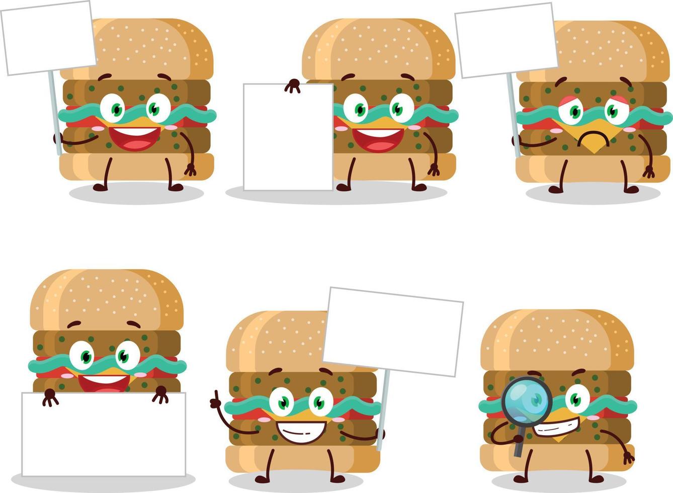 Hamburger dessin animé dans personnage apporter information planche vecteur