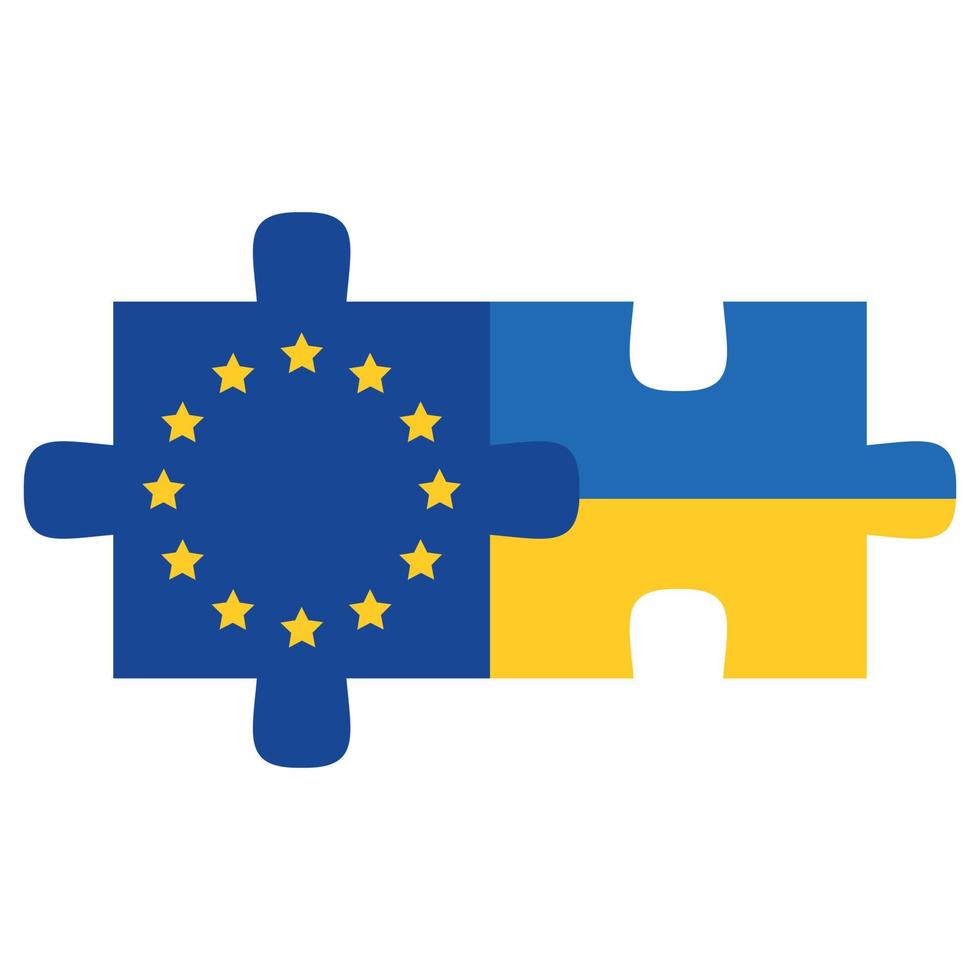 puzzle pièces de Ukraine et européen syndicat drapeaux. vecteur illustration