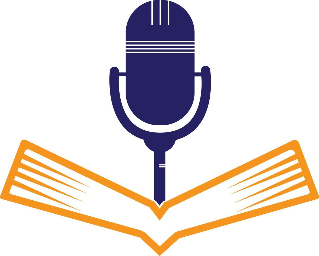 création de logo vectoriel de livre de podcast. concept de logo de podcast d'éducation.