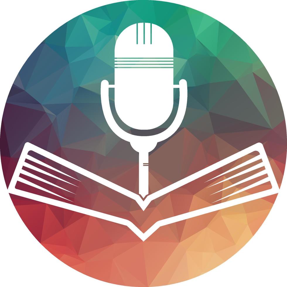 création de logo vectoriel de livre de podcast. concept de logo de podcast d'éducation.