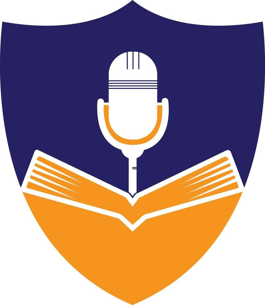 création de logo vectoriel de livre de podcast. concept de logo de podcast d'éducation.