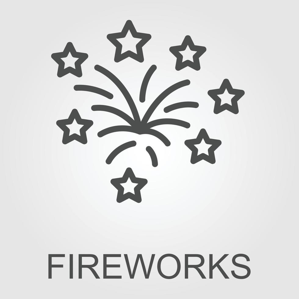 feux d'artifice ligne icône, contour vecteur signe, linéaire pictogramme isolé sur blanche. logo illustration