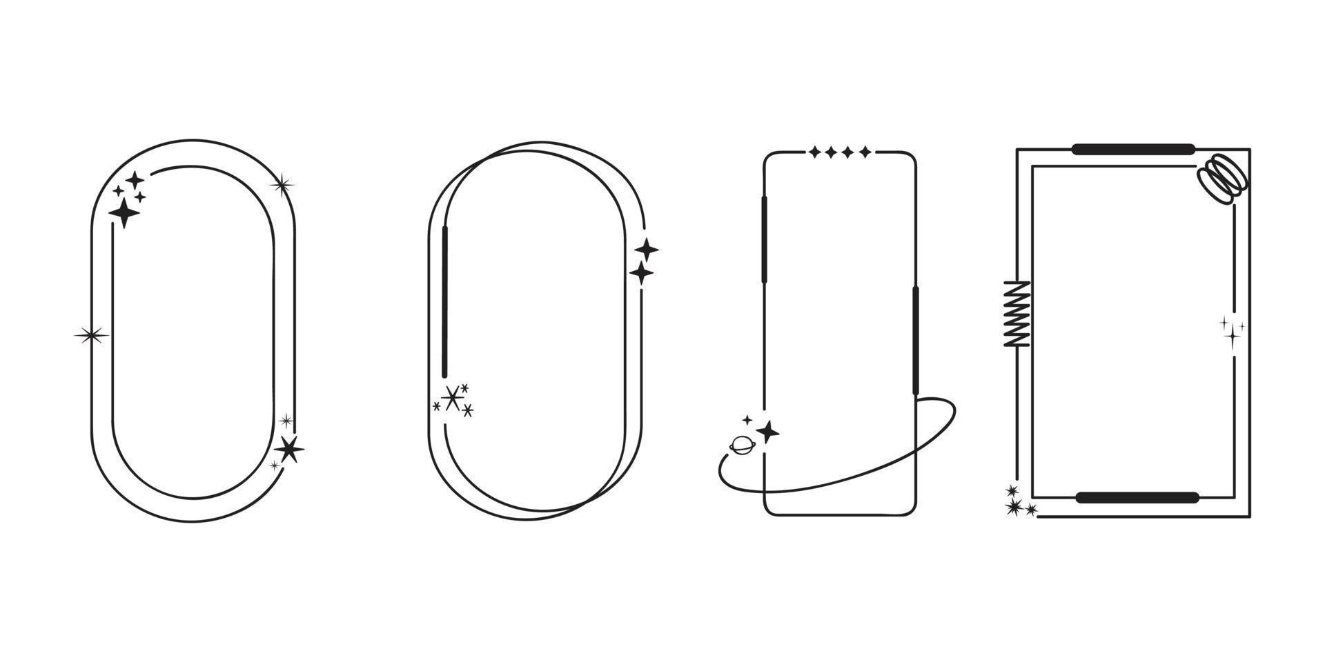 moderne minimaliste esthétique ligne Cadre éléments, branché linéaire cadres avec étoiles, géométrique formes. cambre Cadre avec scintille pour social médias ou affiche conception, Facile décoratif Cadre avec boho style vecteur