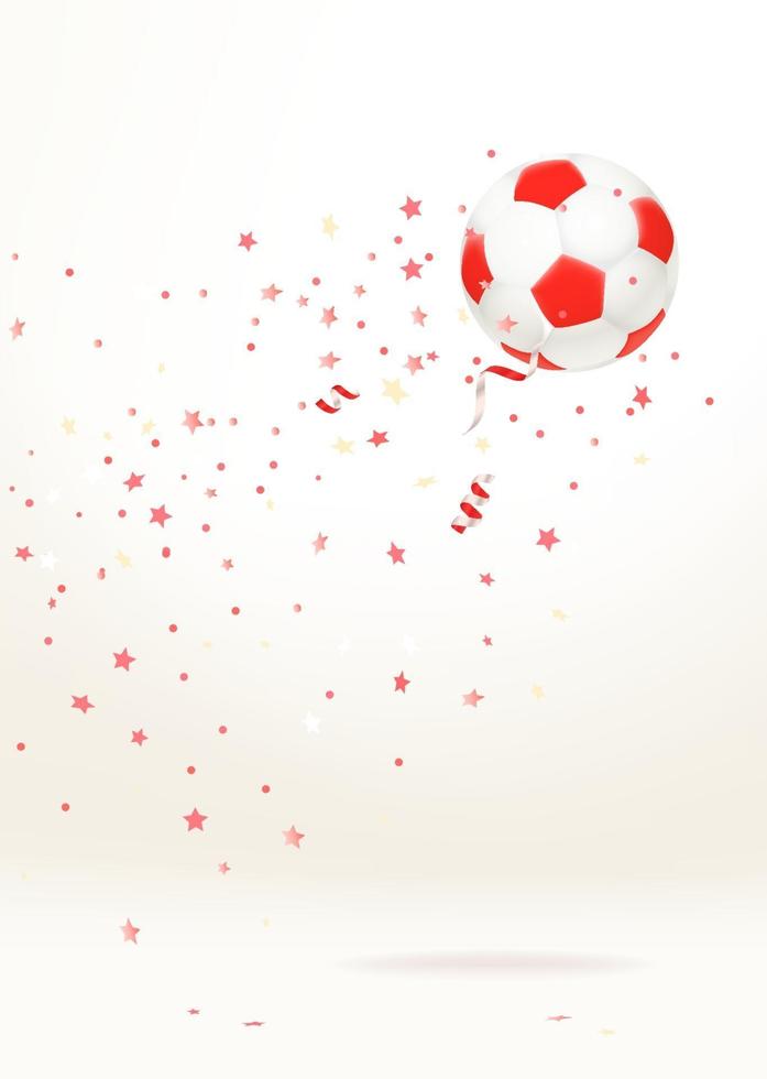 Ballon de football rouge et blanc avec des confettis sur fond blanc vecteur