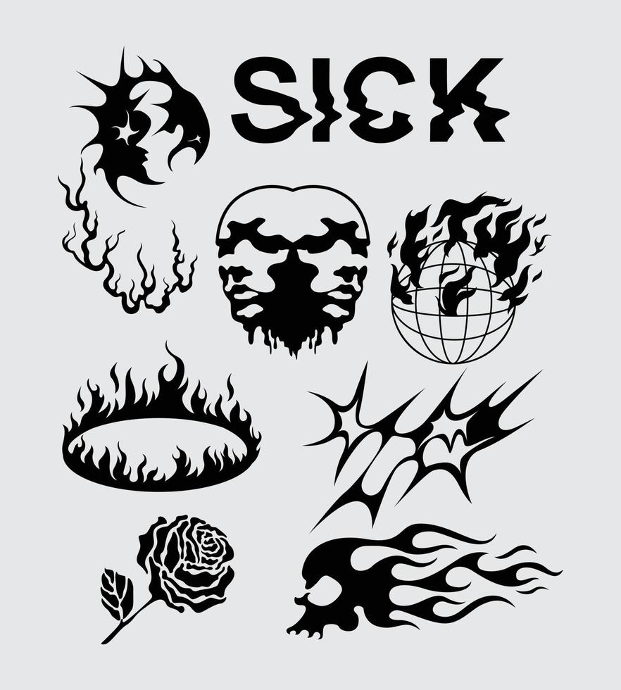 tranchant épineux brutalisme élément forme atout acide affiche, tatouage, tribal illustration vecteur terrifiant icône, symbole malade modifiable