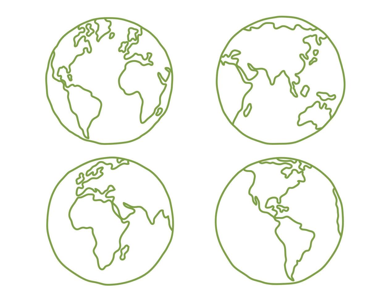 ensemble de ligne globe isolé planète Terre carte main dessiner sur blanc Contexte. vecteur conception illustration.