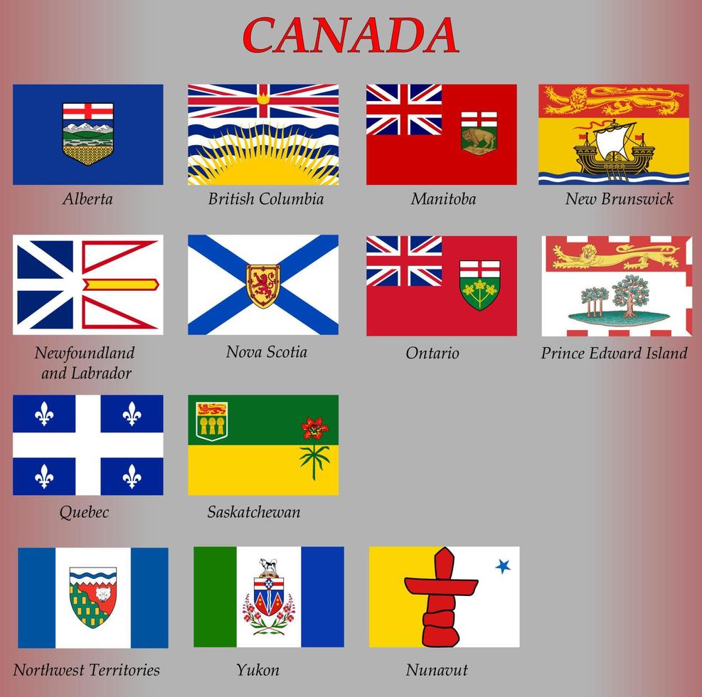 tout drapeaux de le Canada Régions vecteur
