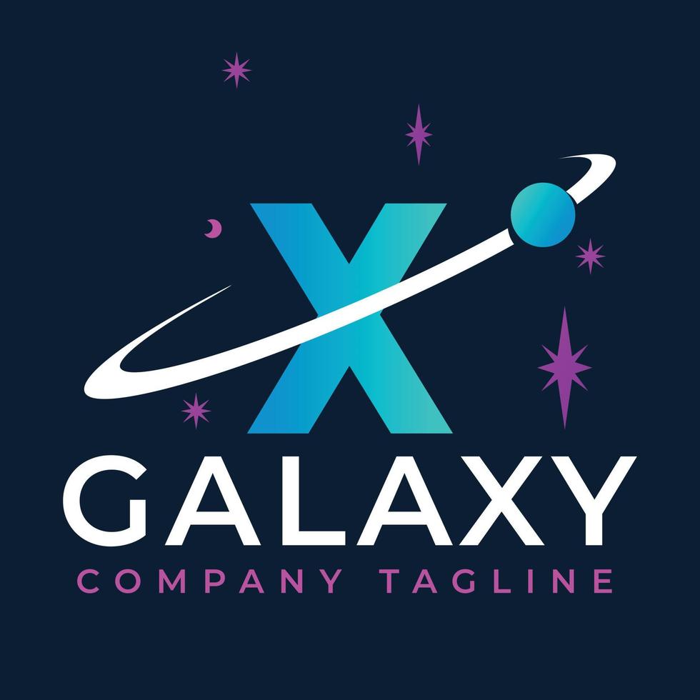 galaxie modèle sur X lettre. planète logo conception concept vecteur