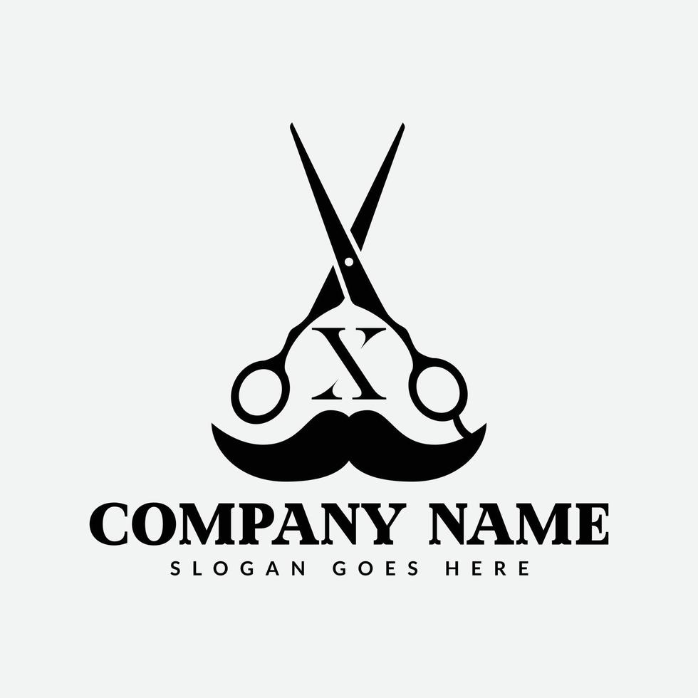 salon et cheveux Coupe logo sur lettre X signe. coiffeur magasin icône avec logotype concept vecteur