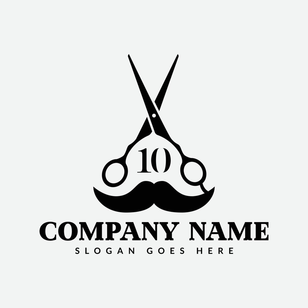 salon et cheveux Coupe logo sur lettre dix signe. coiffeur magasin icône avec logotype concept vecteur