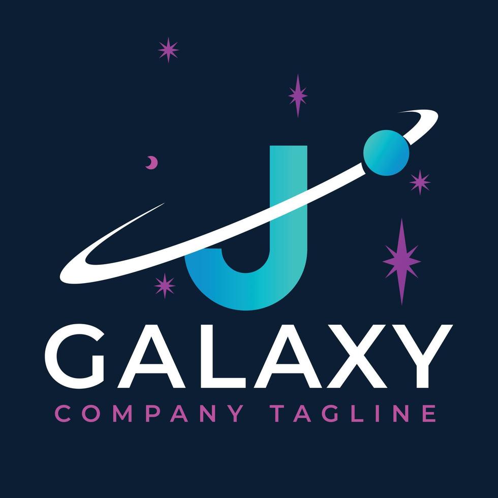 galaxie modèle sur j lettre. planète logo conception concept vecteur