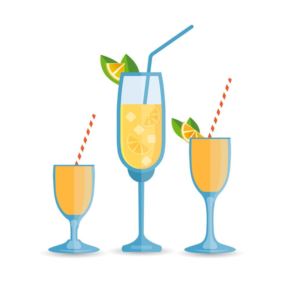 mimosa boisson des illustrations collections conception, verre de l'alcool jus fête brunch Champagne isolé café bar la glace art, citron citron vert mimosa nourriture dessin illustrations. vecteur