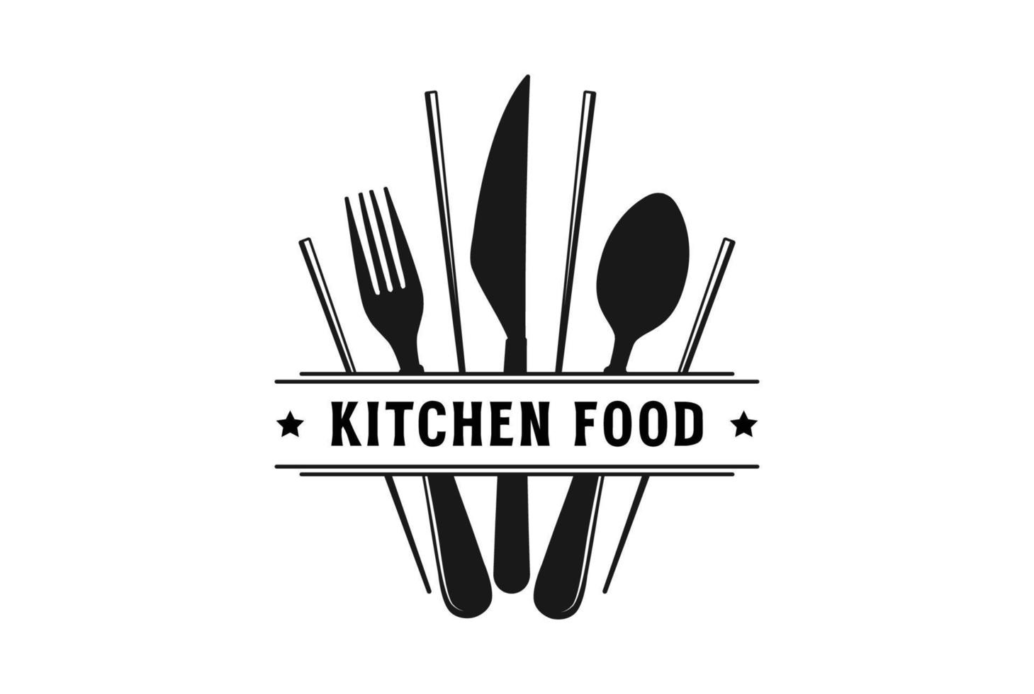 ancien rétro cuillère fourchette couteau et baguettes pour café restaurant nourriture culinaire restauration étiquette logo conception vecteur