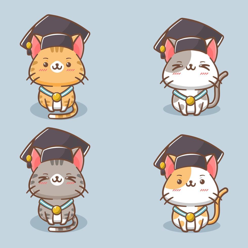 ensemble de mignonne chat l'obtention du diplôme dessin animé personnage vecteur