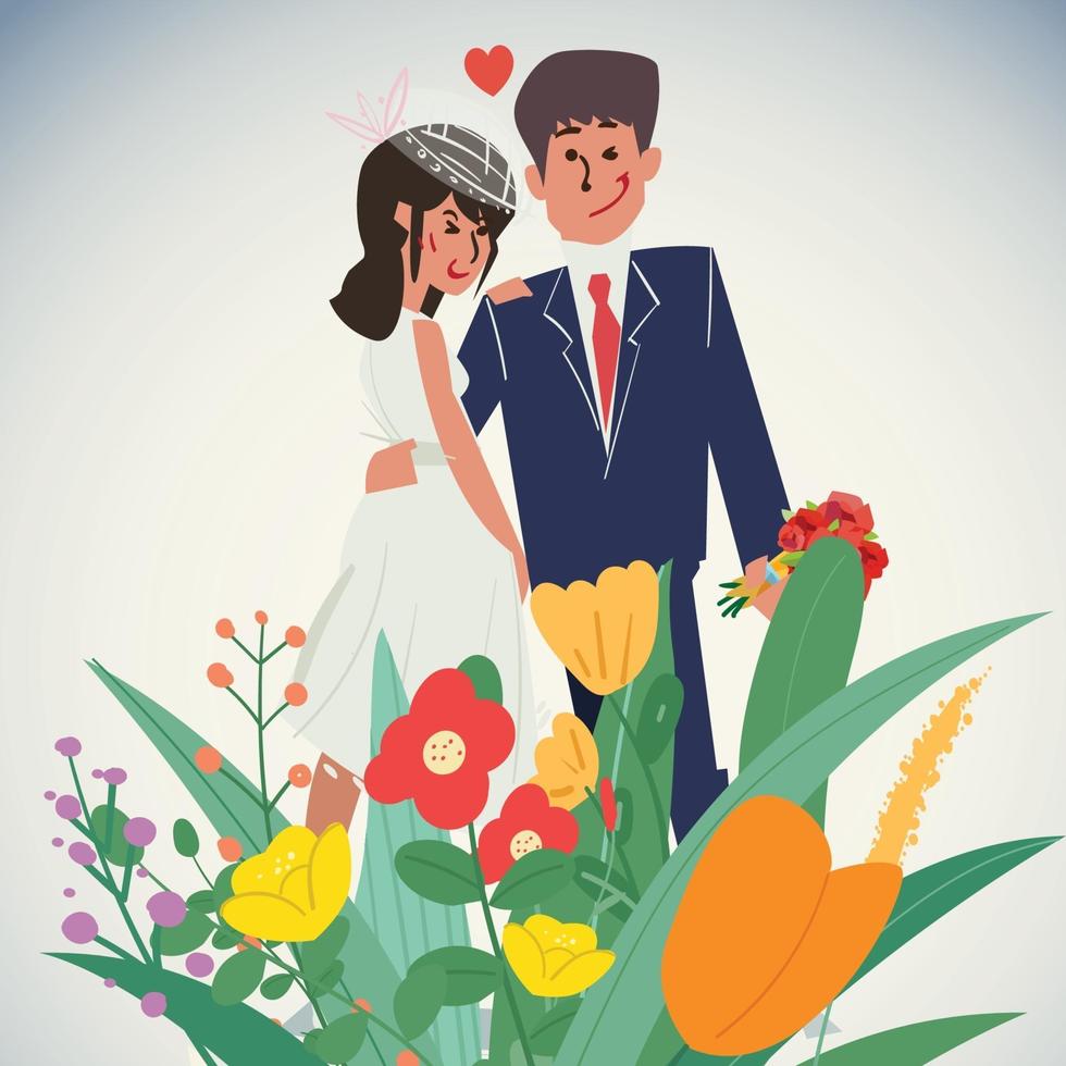 couple de mariage avec des fleurs. vecteur