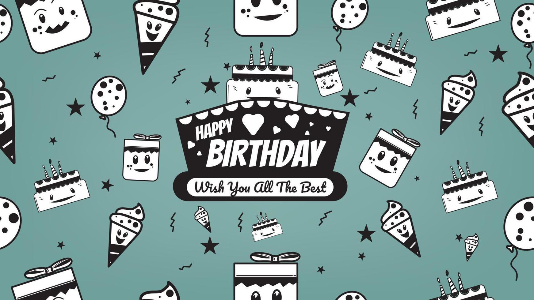 anniversaire sans couture modèle. illustration vecteur de gâteau anniversaire, la glace crème, cadeau boîte, des ballons. adapté pour papier cadeau et anniversaire toile de fond