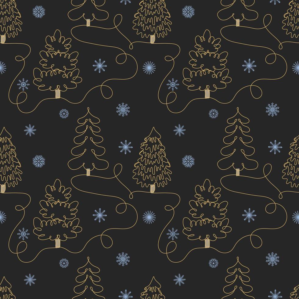 hiver sans couture modèle avec Noël des arbres et flocons de neige sur noir Contexte vecteur