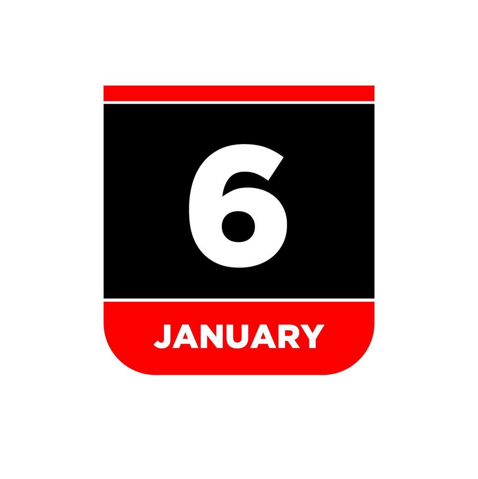 6 janvier vecteur calendrier vecteur icône. 6 Jan carte.