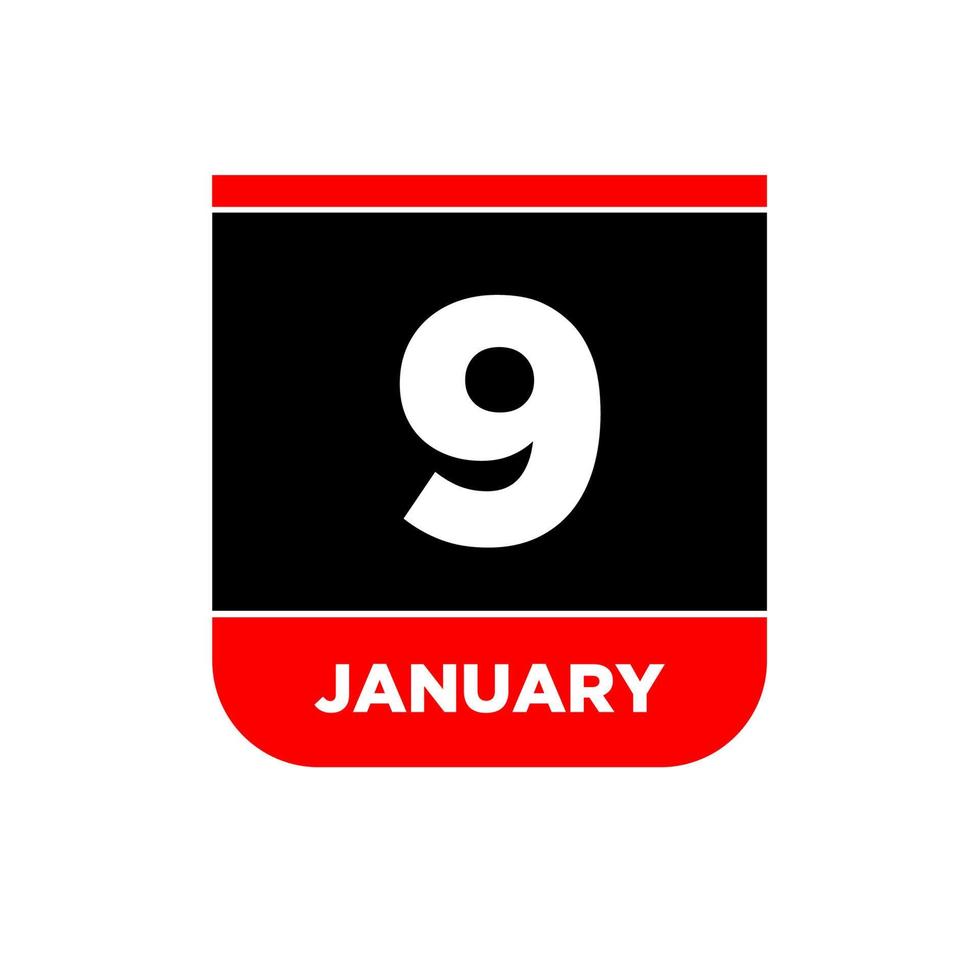 9 janvier vecteur calendrier vecteur icône. 9 Jan carte.
