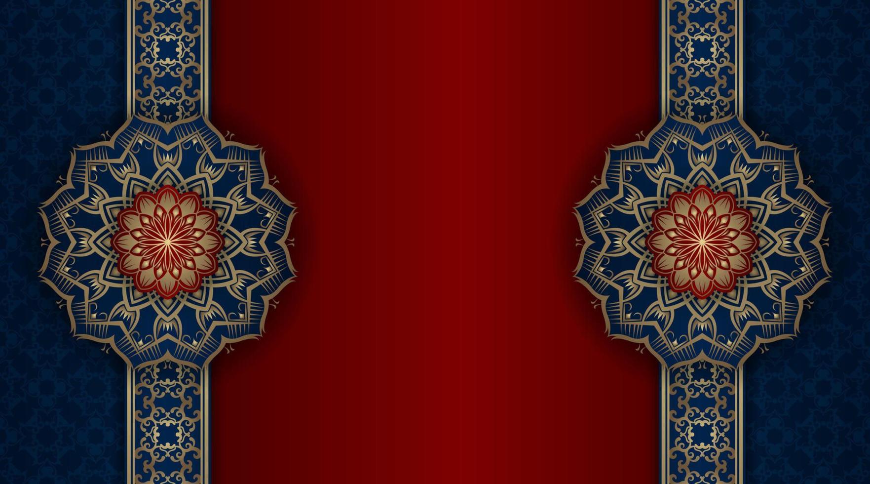luxe Contexte bleu et rouge avec d'or mandala ornement vecteur