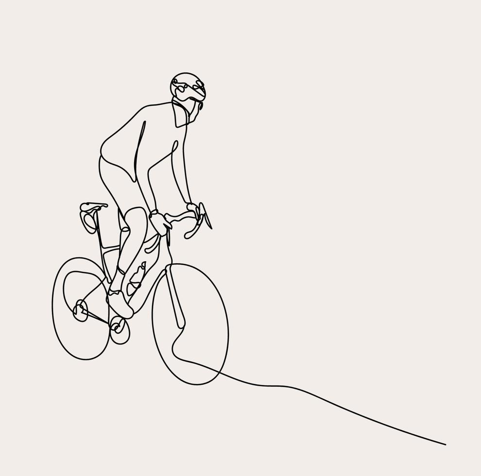 cycliste ligne art, minimaliste motard, Montagne vélo, extrême sport , vélo contour dessin, aptitude les athlètes illustration, vecteur