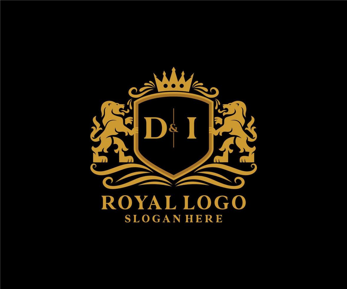 modèle de logo de luxe royal de lettre di initial lion dans l'art vectoriel pour le restaurant, la royauté, la boutique, le café, l'hôtel, l'héraldique, les bijoux, la mode et d'autres illustrations vectorielles.