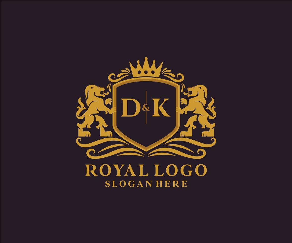 modèle initial de logo de luxe royal lion lettre dk en art vectoriel pour restaurant, royauté, boutique, café, hôtel, héraldique, bijoux, mode et autres illustrations vectorielles.