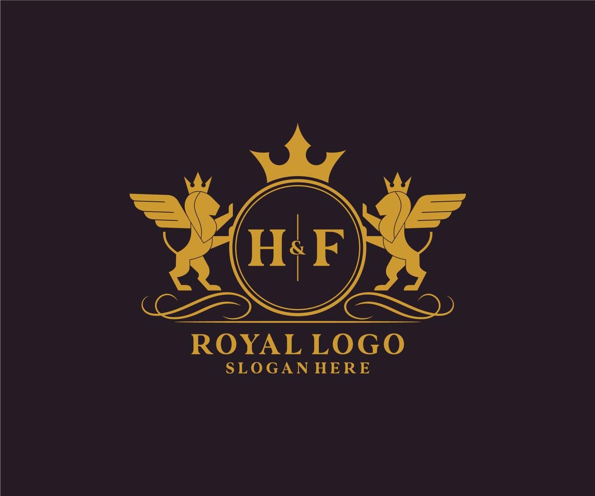 initiale hf lettre Lion Royal luxe héraldique, crête logo modèle dans vecteur art pour restaurant, royalties, boutique, café, hôtel, héraldique, bijoux, mode et autre vecteur illustration.