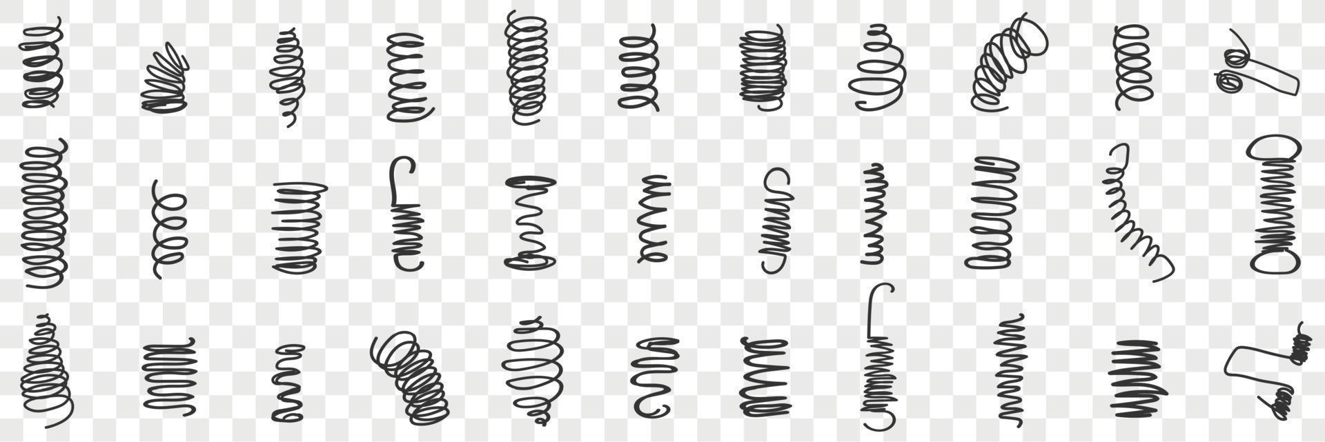 ressorts ou courbes griffonnages lignes griffonnage ensemble. collection de main tiré ressorts griffonnages de divers motifs agitant lignes géométrique formes isolé sur transparent Contexte vecteur