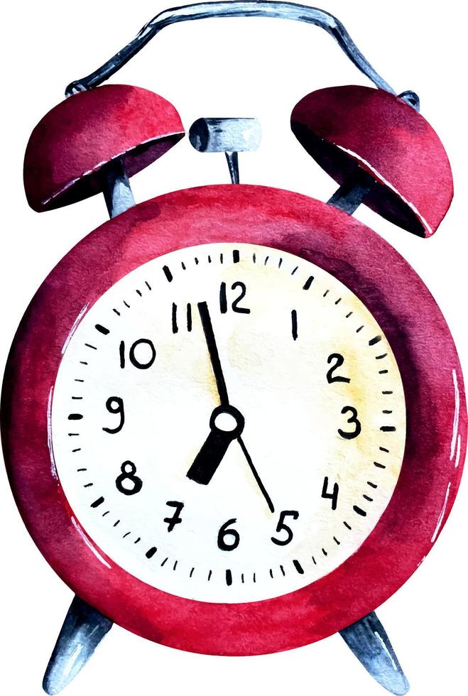 aquarelle rouge vieux style alarme l'horloge sur blanc Contexte vecteur