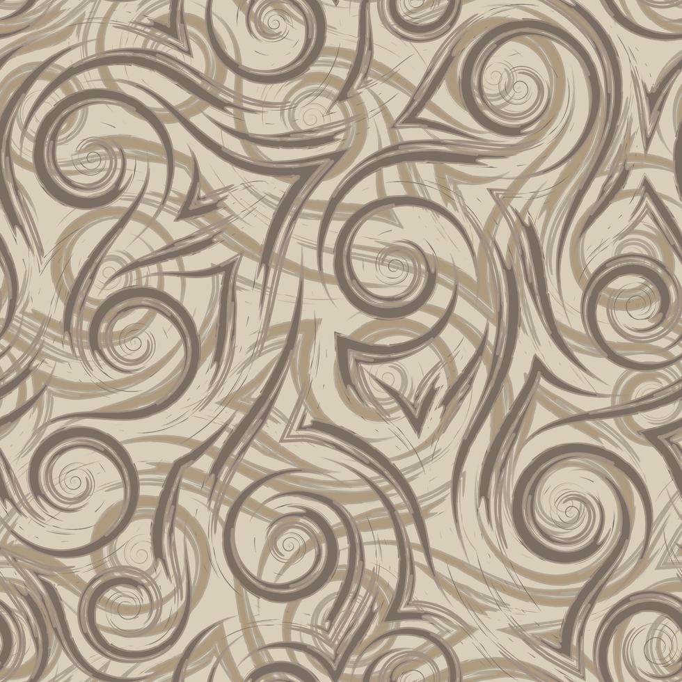 coins de lignes lisses marron et spirales sur un modèle sans couture de vecteur de fond beige. vague de texture géométrique abstraite dans des couleurs pastel