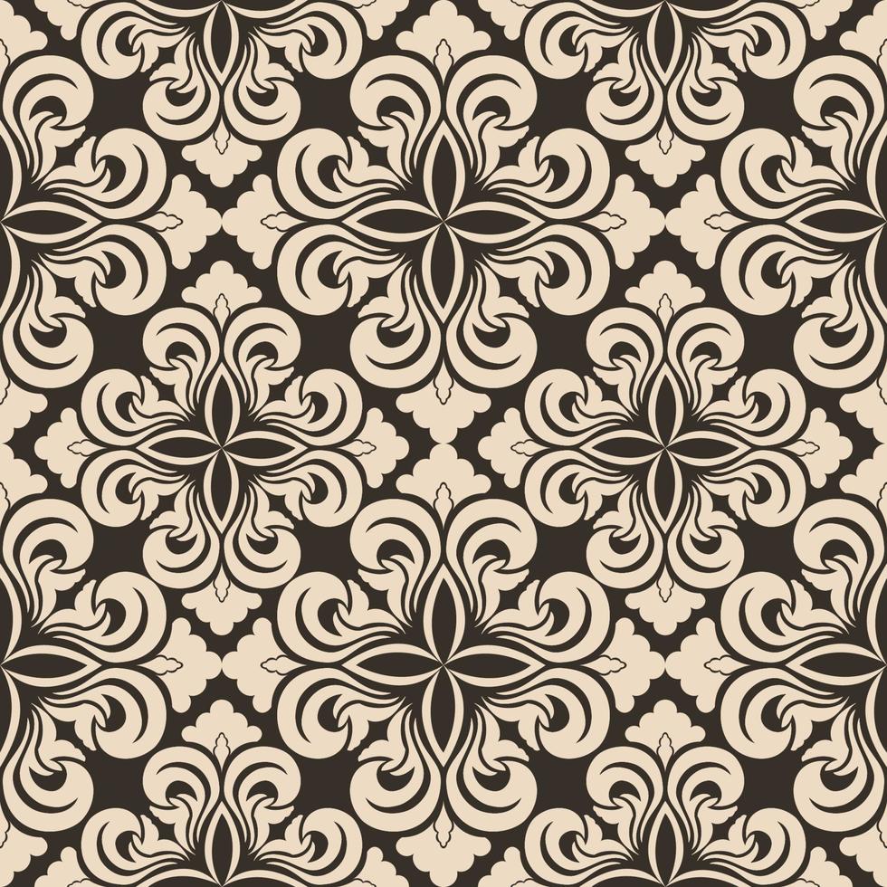 motif décoratif vectorielle continue d'éléments floraux beiges sous la forme d'un losange sur fond marron. texture symétrique pour la décoration des tissus ou des emballages vecteur