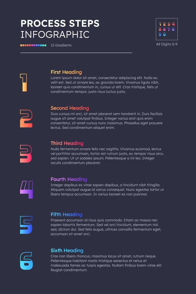 processus flux de travail 6 pas moderne conception modèle pour infographie vecteur