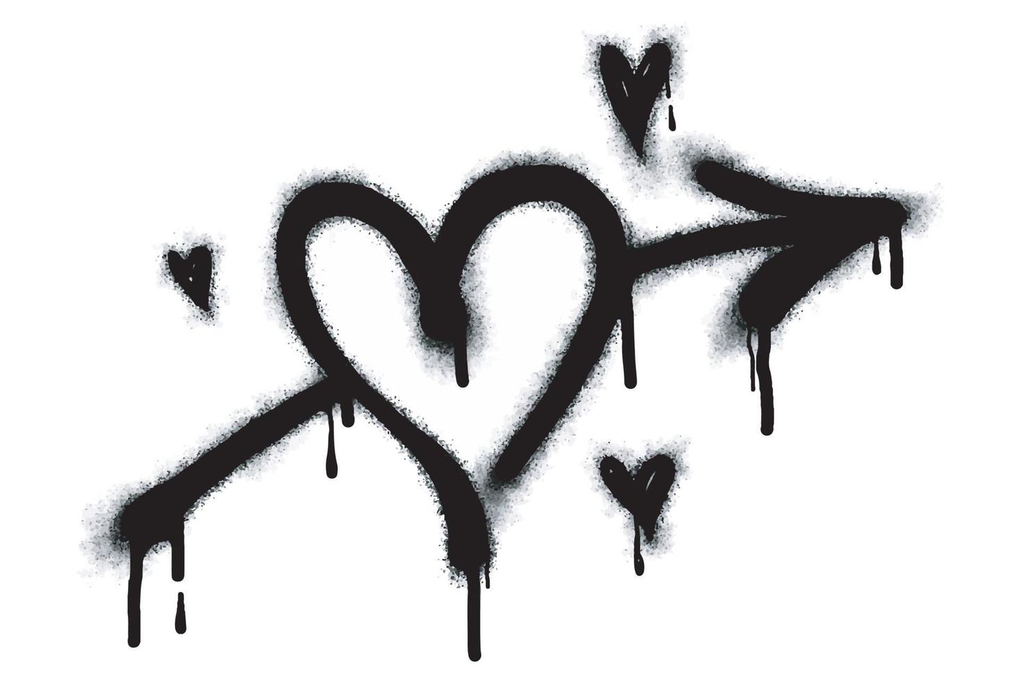 signe de coeur de graffiti de pulvérisation peint en noir sur blanc. symbole de goutte de coeur d'amour. isolé sur fond blanc. illustration vectorielle vecteur