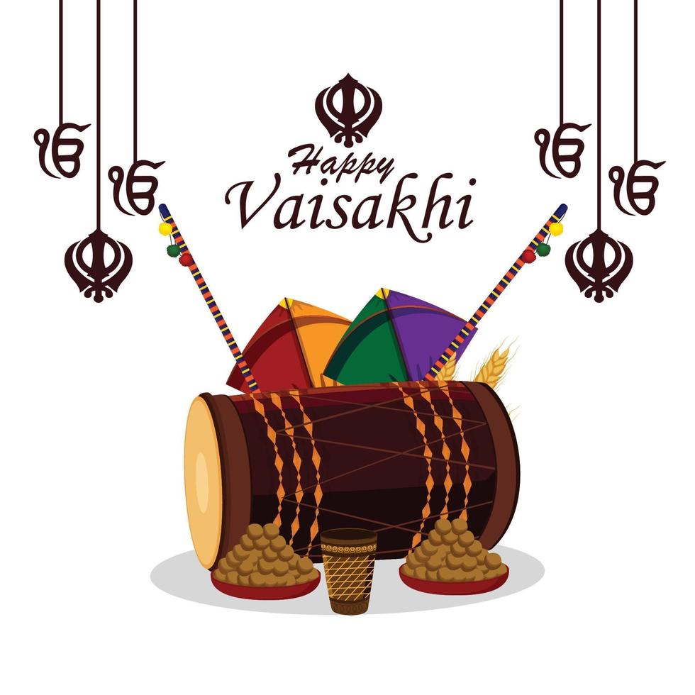 affiche de vaisakhi heureux avec tambour créatif vecteur
