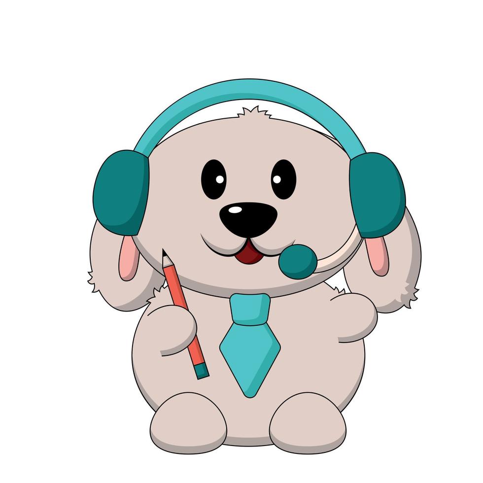 mignonne lapin avec casque de musique, microphone et crayon dans Couleur vecteur