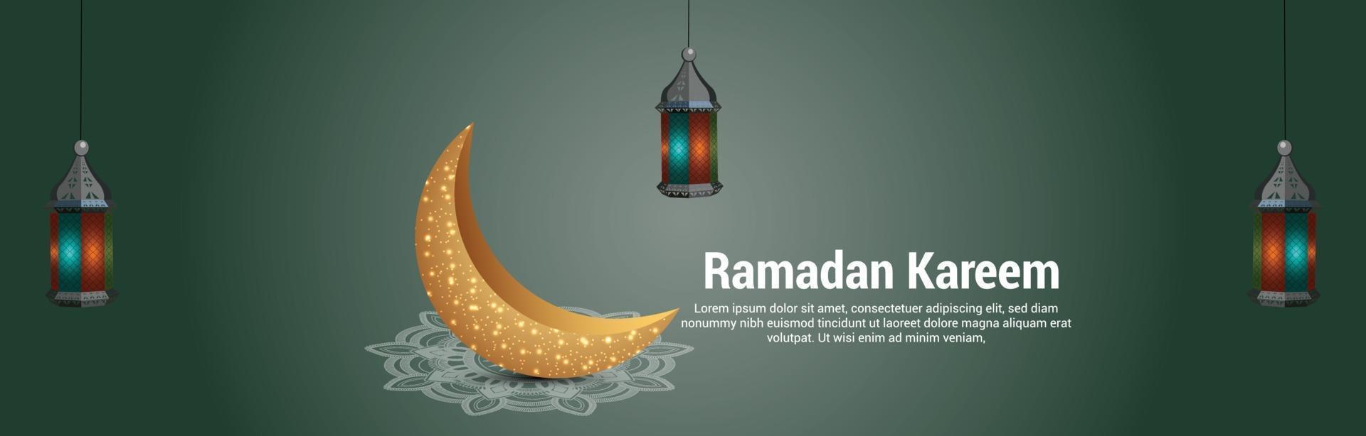ramadan kareem ou eid mubarakbannière ou en-tête de lune dorée vecteur