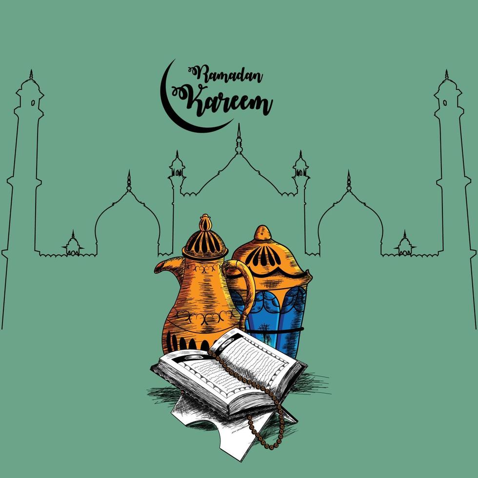 main dessiner illustration pour fond ramadan mubarak vecteur