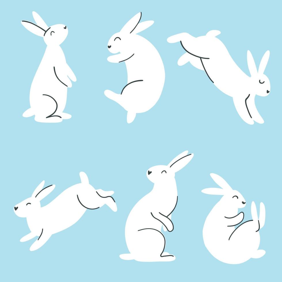 ensemble de minimaliste Pâques lapin. vecteur illustration de lapin silhouettes, ferme animal dans différent pose pour carte, imprimer, affiche, la toile conception