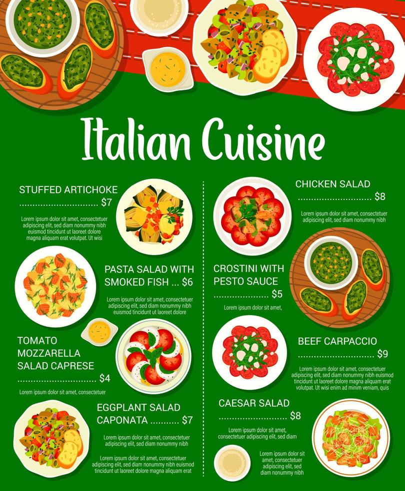 italien cuisine restaurant repas menu page conception vecteur