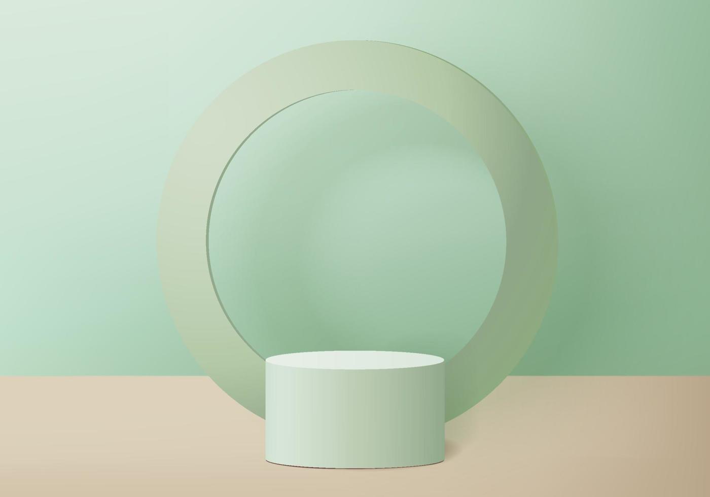 scène minimale abstraite de cylindre avec plate-forme géométrique. été fond vecteur rendu 3d avec podium. stand pour montrer des produits cosmétiques. Vitrine sur socle studio 3d moderne pastel vert