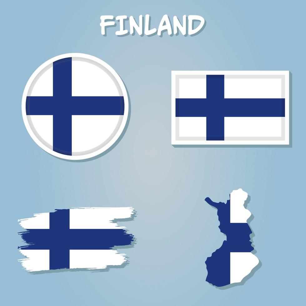 Finlande carte coloré avec drapeau couleurs isolé vecteur illustration.