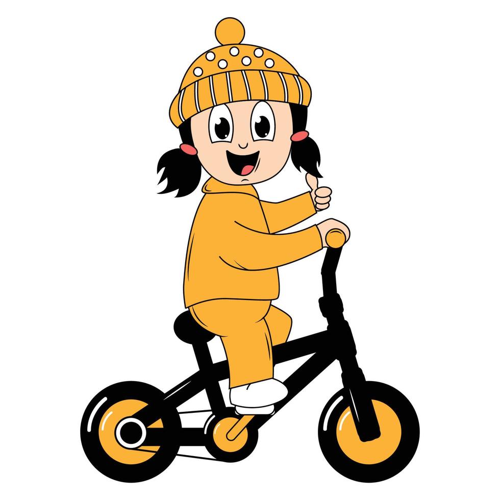 mignonne fille dessin animé balade vélo graphique vecteur