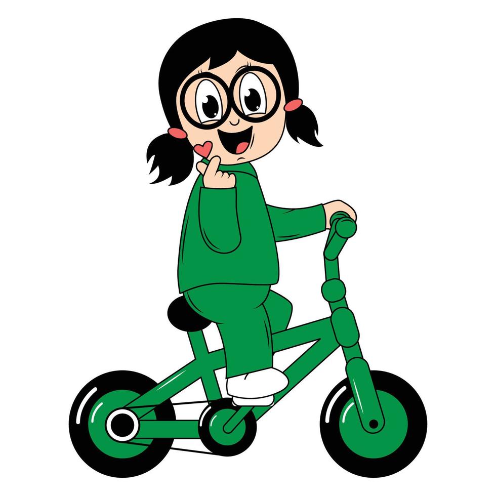 mignonne fille dessin animé balade vélo graphique vecteur
