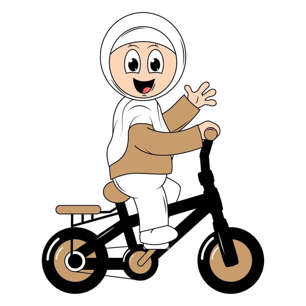 mignonne fille dessin animé balade vélo graphique vecteur