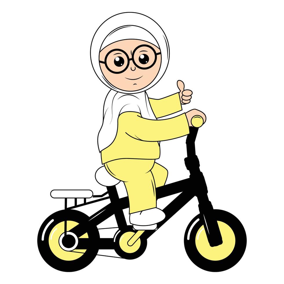 mignonne fille dessin animé balade vélo graphique vecteur